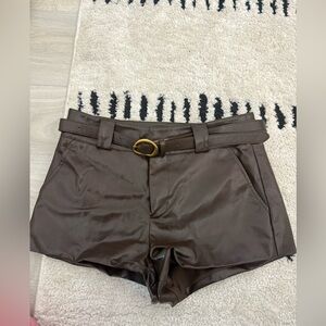 Urban Revivo Brown Leather mini shorts with attached belt size small